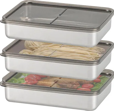 Produktbild von Edelstahl Lebensmittelaufbewahrungsboxen - Set von 3 luftdichten Aufbewahrungsboxen für Fleisch und Käse, 800 ml