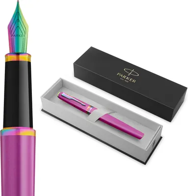 Productafbeelding van Parker Meridian Vulpen - Druivenlak met regenboogaccenten - Middelgrote penpunt - Blue Ink - Luxe Cadeaudoos