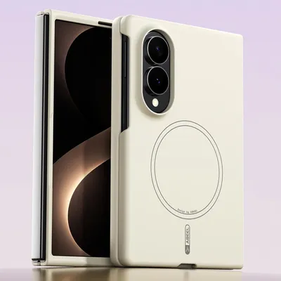 Image de Coque magnétique pour Samsung Galaxy Z Fold 8, compatible avec MagSafe, en polycarbonate dur résistant aux rayures, de couleur beige