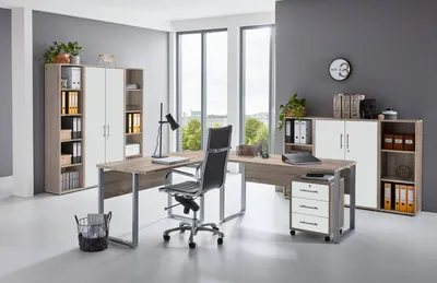 Produktbild von Büromöbel-Set TABOR PRO 5 in Eiche Sonoma / weiß matt, Arbeitszimmer Komplett-Set