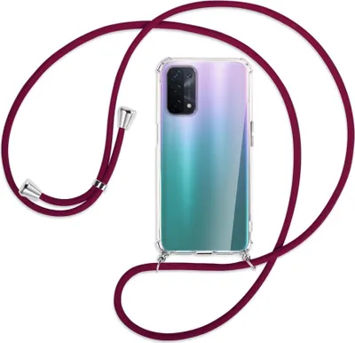 Produktbild von Handykette Backcover-Schutzhülle mit Band (Metall silberfarben) für Oppo A54 5G / A74 5G (CPH2197) - dunkelrot
