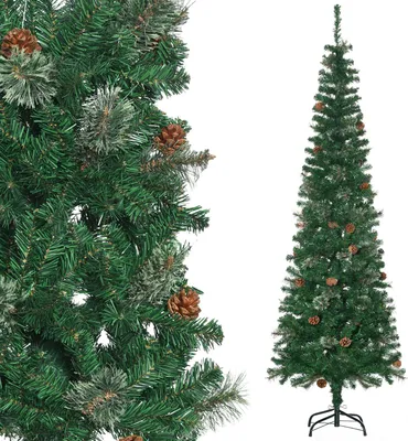 Image de HOMCOM Sapin arbre de Noël artificiel 195 cm 556 branches avec 27 pommes de pin+ support pied pliable vert
