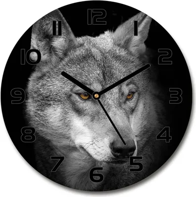 Produktbild von Wanduhr aus Glas 30fi Glasbild Glasuhr Gehärtetes Glas - schwarze-zeiger - Wolf