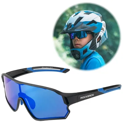 Produktbild von Rockbros Fahrradbrille 14110009001 Polarisierende Brille Für Kinder 8-14 Jahre - Schwarz Und Blau