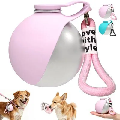 Produktbild von Tragbare Trinkflasche für Hunde und Katzen – 285 ml, aus Edelstahl, mit zusammenklappbarem Silikon-Trinkbecher – Auslaufsichere Reiseflasche