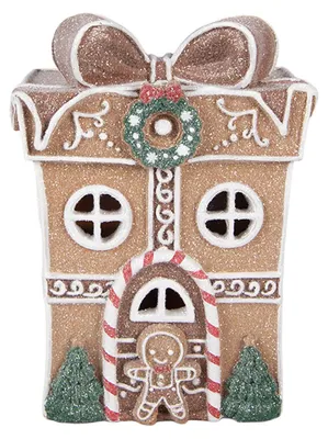 Productafbeelding van Clayre & Eef peperkoekhuis met LED-verlichting, 12x9x16 cm, bruin, kunststof
