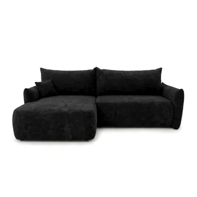 Produktbild von Ecksofa MELIO, Sofa L-Form mit Schlaffunktion, Eckcouch mit Bettkasten und Stauraum, für Wohnzimmer und Gästezimmer, Chenille, Links Schwarz