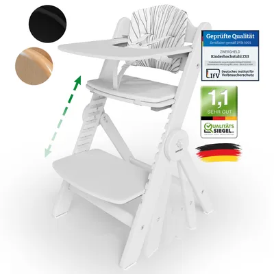 Produktbild von ZWERGHELD® Premium Baby Hochstuhl ZS3 Set - mitwachsend & klappbar - Kinderhochstuhl (Snow-White)