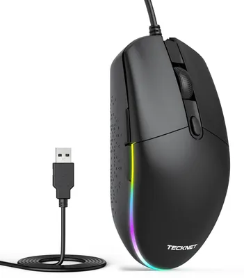 Immagine prodotto di Mouse da gaming cablata con illuminazione RGB e 8000 DPI, mouse per PC con 6 pulsanti, plug and play. Mouse da gaming cablata