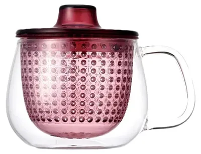 Immagine prodotto di Tazza con colino e coperchio Kinto UNITEA rosso vino, 350 ml
