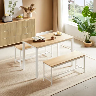 Produktbild von STILVORA Bartisch mit 2 Essbänken, Küchentisch mit Stühlen, industrieller Frühstückstisch Esstisch-Set für Küche, Wohnzimmer, Partyraum