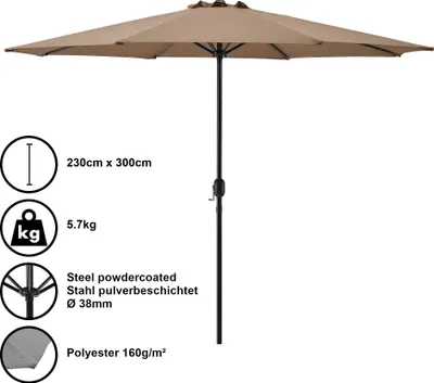 Produktbild von Sonnenschirm Schirm Marktschirm Kurbelschirm Garten Beige / 230x300cm / 5,7kg / Stahl / Polyester 160g/m² [casa.pro]
