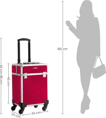 Obrázek produktu pro Kosmetická taška – Cestovní taška – Taška na make-up – Taška na kosmetiku – S rukojetí – Se 4 kolečky – Růžová