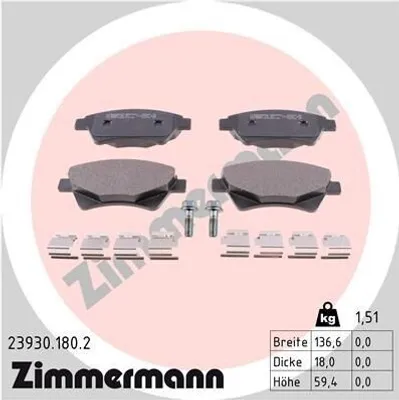 Produktbild von ZIMMERMANN 23930.180.2 - Bremsbeläge für Grand Scenic II (JM), Kangoo (KC), Kangoo (FC), Megane II, Scenic II