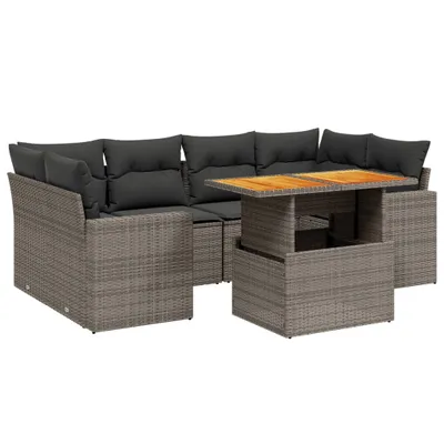 Produktbild von vidaXL 7-tlg. Garten-Sofagarnitur mit Kissen Grau Poly Rattan