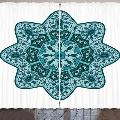 Produktbild von ARANDE Mandala Gardine, Ostchinesische Entwurfs-Spitze mögen Mandala mit inneren Augen-Fischen und Paisley-Zahl-Grafik, 280 x 225 cm, Teal