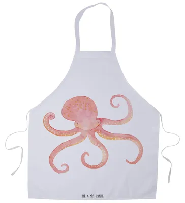 Produktbild von Mr. & Mrs. Panda Kellner Schürze Tintenfisch - Weiß - Geschenk, Krake, Meerestier, Küchenzubehör, Küchenschürze, Meer, Ozean, Vorbinder, Kochschürze, Grillschürze, Wasser