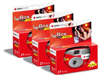 Immagine prodotto di AGFA Photo 601020 LeBox Flash, macchina fotografica usa e getta, 27 scatti, obiettivo ottico da 31 mm, grigio e rosso, confezione da 3 pezzi – grigio, rosso