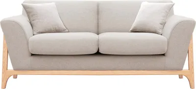 Produktbild von Miliboo - Skandinavisches Sofa aus beigem Stoff mit Samteffekt und Eschenholz 2-Sitzer ASAKO