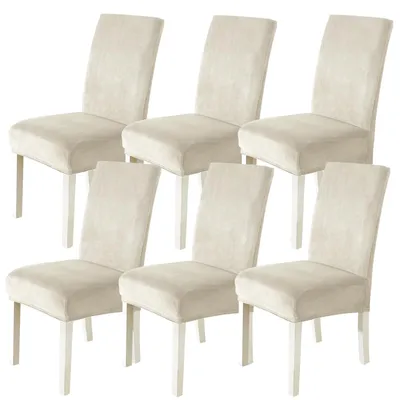 Produktbild von Samt-Stuhlhussen, 6er-Set, elastische Stuhlhussen, Stuhlhussen für Freischwingerstühle, Hussen für Stühle mit hoher Rückenlehne, kratzfeste Stuhlhussen, universell waschbare Stuhlhussen, beige