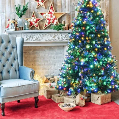 Produktbild von GOPLUS 150 cm Künstliche Weihnachtsbaum mit mehrfarbiger LED-Leuchten farbwechselbar, Kunsttannenbaum, Christbaum, Deko-Weihnachtsbaum, Tannenbaum