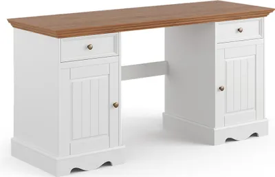 Produktbild von Schreibtisch 155cm, Massivholz in weiß mit Eiche Optik BORMIO-163