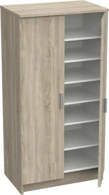 Produktbild von Multifunktions-Kleiderschrank mit 2 Türen mit 6 Regalen, Mehrzweck-Schuhregal, Aufbewahrungsschrank mit Regalen, cm 55x36h108, Farbe Eiche