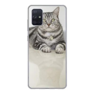 Produktbild von MuchoWow® Handyhülle Schutzhülle Hülle für Samsung Galaxy A71 Katze - Grau - Tier - Mädchen - Kinder - Jungen - Kind Silikon Softcase Handy Hülle - Kartenbesitzer