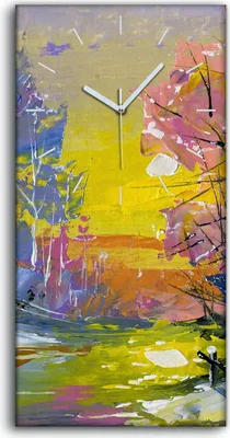 Produktbild von Wandbild Leinwand Bilder mit Uhr 30x60 Winter Landschaft mit dem Wald Fluss - weiße Hände