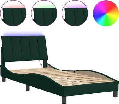 Productafbeelding van vidaXL Bedframe met LED-verlichting, zonder matras, "Hanko", donkergroen, 90x200 cm, fluweel