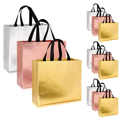 Produktbild von Geschenktüten – 12 wiederverwendbare, hochwertige Geburtstagsgeschenktüten – Große Geschenktüten – Metallic-Optik – Robuste Tragegriffe – Perfekt für Feiern – Geschenktüten