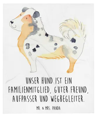 Produktbild von Mr. & Mrs. Panda Sofaüberwurf Hund Australien Shepherd - Weiß - Geschenk, Tagesdecke, Plaid, Bettdecke, Spruch, Bettüberwurf, Decke, Sprüche, Kuscheldecke, Familie