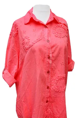 Produktbild von 3D Paisley NEON KORALLE Bluse 3/4 Arm Lochstickerei 40 / 42 Sommerbluse Baumwolle