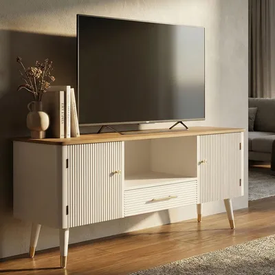 Obrázok produktu pre Televízny stolík z bieleho a hnedého dreva 117x40x60 cm