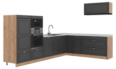 Imagen del producto de Cocina esquinera Vicco Fame-Line Antracita-Oro Landhaus/Roble dorado 327 x 227 cm, ET Mármol, Model 64382