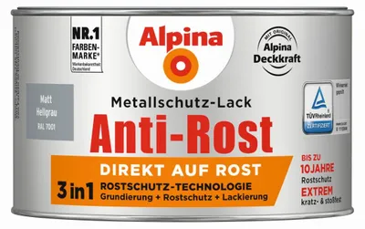Produktbild von Alpina Metallschutzlack Anti-Rost Hellgrau 300 ml matt