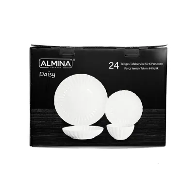 Image de set de vaisselle 24 pièces en porcelaine, service de table pour 6 personnes au design élégant blanc