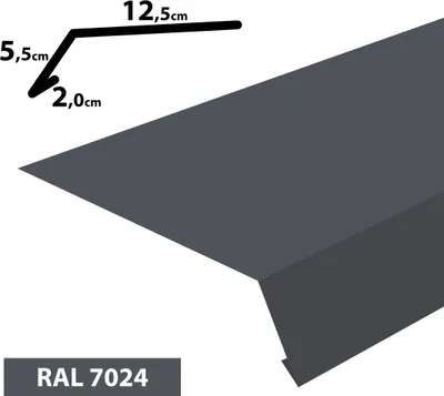 Produktbild von 2m Traufblech pulverbeschichtetes Rinneneinhang Dachblech Rinneneinhang Traufe (20x55x125) RAL-7024 Grau