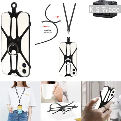 Produktbild von K-S-Trade 3in1 Handykette Handyband Handykordel Halsband Smartphone-Ring Handy-Ring kompatibel mit Samsung Galaxy A8 (2018) Fingerhalterung Handyring