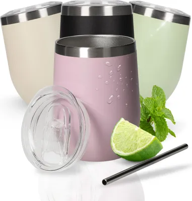 Immagine prodotto di Boccale da vino 350 ml "Vinova" - boccale in acciaio inox a doppia parete che si mantiene freddo a lungo - boccale con coperchio e cannuccia - boccale come idea regalo perfetta per un addio al celibato in viola