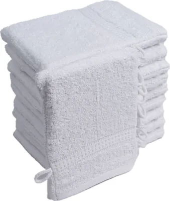 Produktbild von Waschhandschuhe Waschlappen 10er Set Weiss 100 % Baumwolle Frottee 500g/m² 16x21