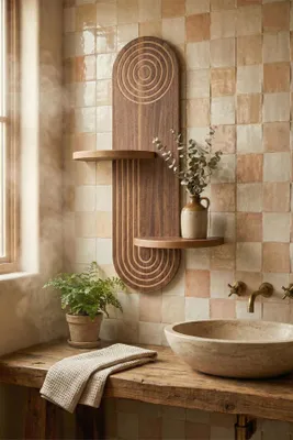 Produktbild von Skye Decor, Wandregal aus 100% MDF, Wenge, 26 x 35 x 13 cm | 18 mm dick | Moderner, geometrischer Stil | Perfekt für jeden Raum, elegant und funktional.