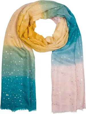 Produktbild von styleBREAKER Damen Schal mit mehrfarbigem Farbverlauf und Metallic Details, Leichtes großes Tuch mit kurzen Fransen 01016226