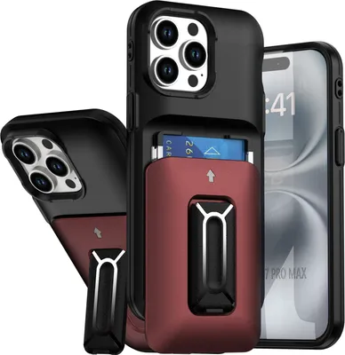Produktbild von Kartenhalter Handyhülle für iPhone 13 Pro Max, Weiches TPU Brieftasche, Heavy Duty Ständer Hülle Rot