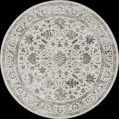 A circular rug with a vintage oriental pattern.