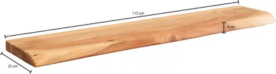 Image de Étagère murale FineBuy 115 cm en bois massif d'acacia avec bordure naturelle, design étagère flottante, étagère murale en bois massif naturel, style cottage, étagère suspendue