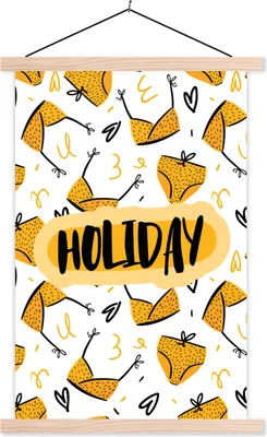 Produktbild von MuchoWow® Textilposter Sommer - Schwarz - Bikini 120x180 cm mit holzfarbenen Rahmen - Textil-Plakat