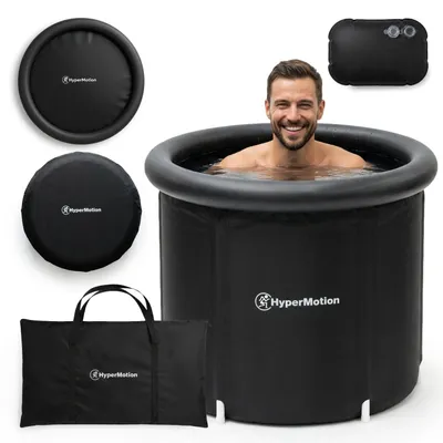 Zdjęcie produktu dla HyperMotion składana wanna do morsowania 330 l z izolującą pokrywą, czarna, 75 cm wysokości, z pompką, odpływem i torbą transportową