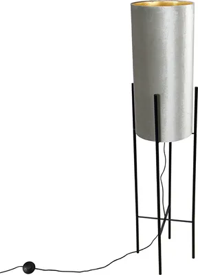 Zdjęcie produktu dla Lampa stojąca o designerskim wyglądzie z aksamitnym kloszem w kolorze taupe i złocie