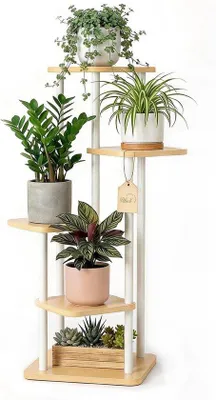 Productafbeelding van Plantenrek met 5 niveaus - Metalen bloemenrek in wit